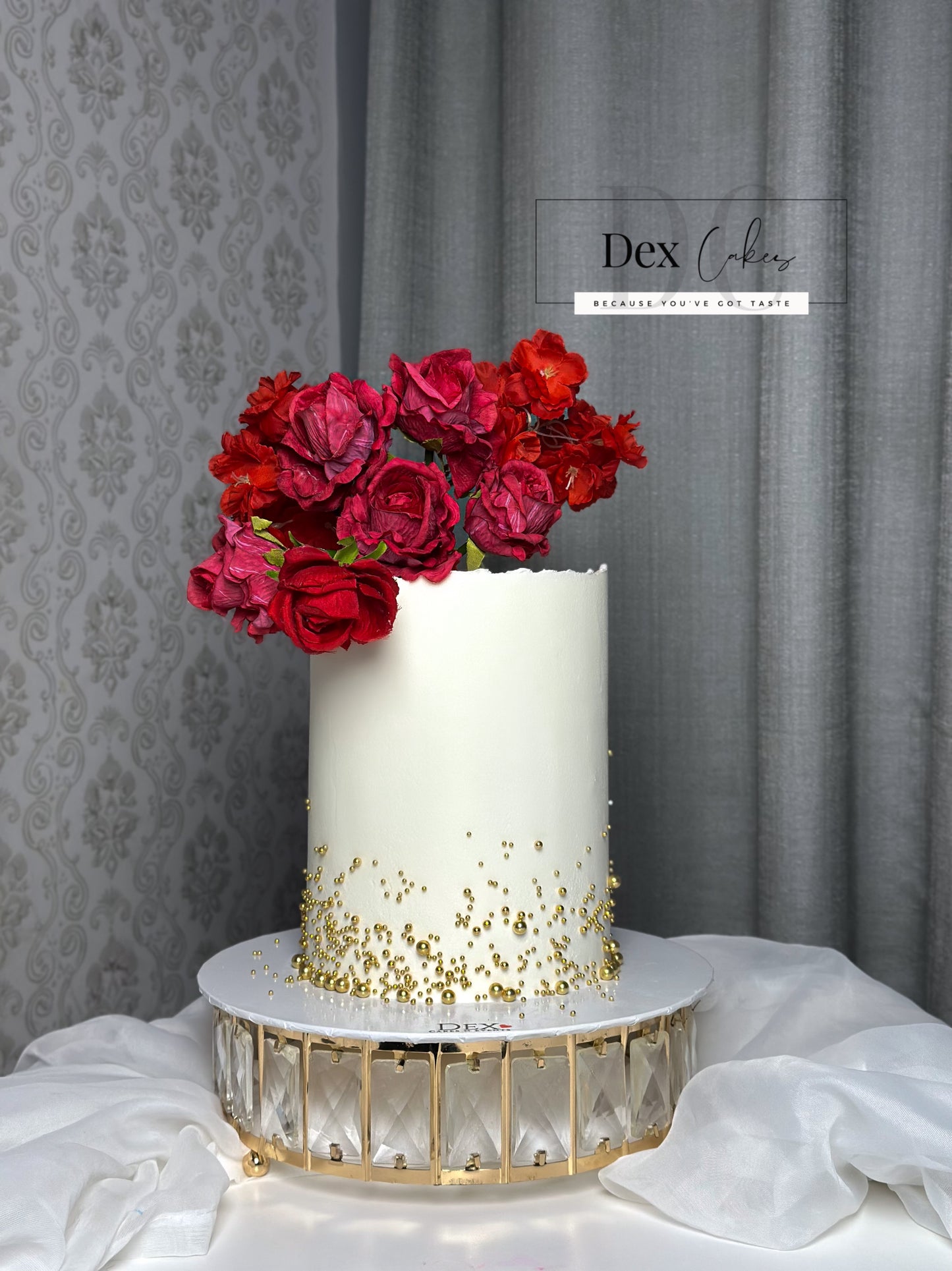 Classic White & Red Floral Cake