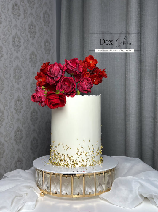 Classic White & Red Floral Cake