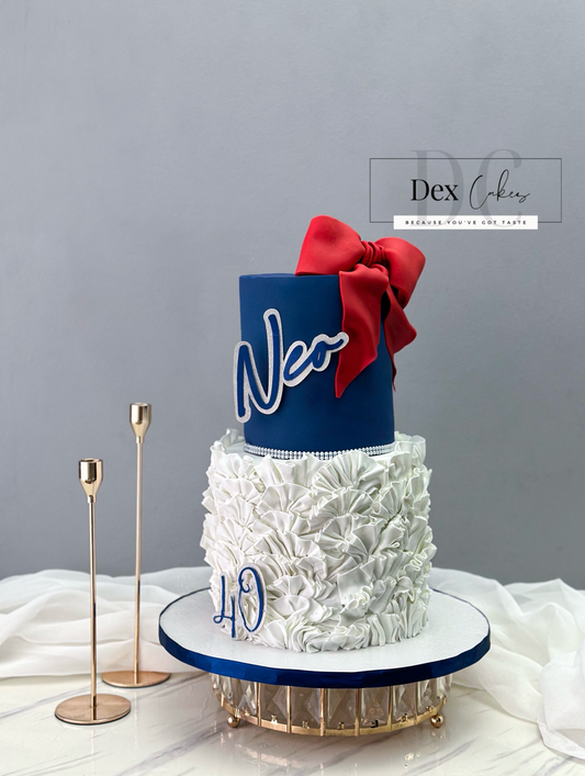 Blue & Red Bow Cake